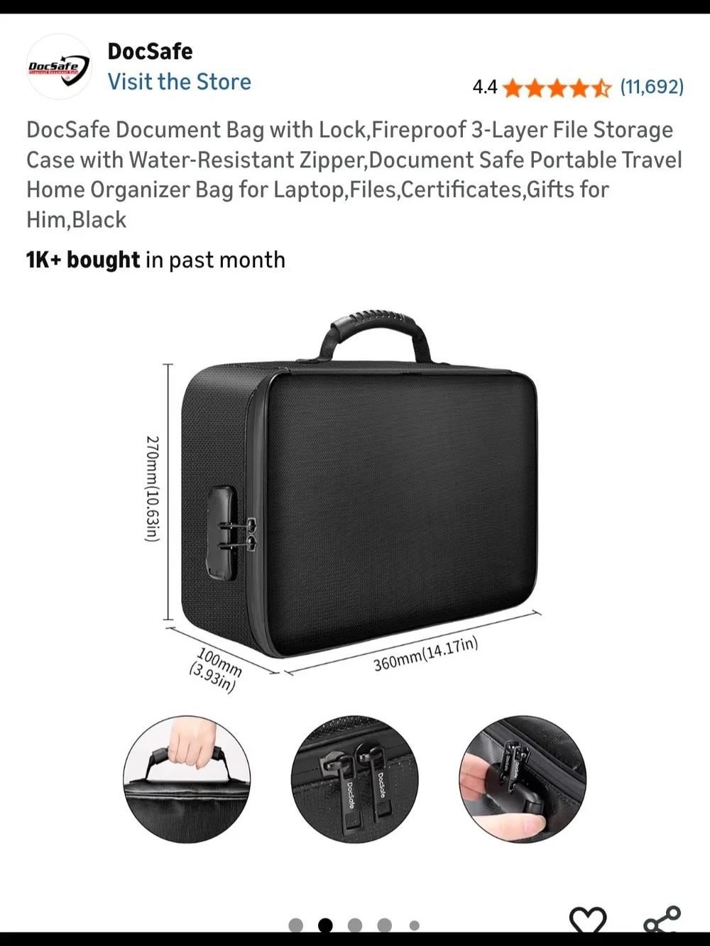 Fireproof Document Bag for Men - Black